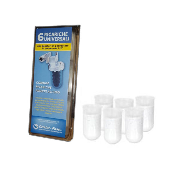 Cristal-Foss 6 ricariche universali per dosatori di polifosfato in polvere da 1/2"